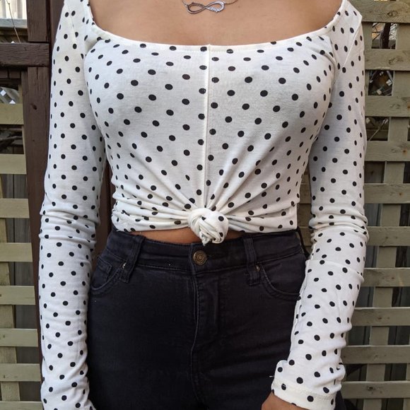 SOLD SHEIN White Polka Dot Shirt - Picture 1 of 3